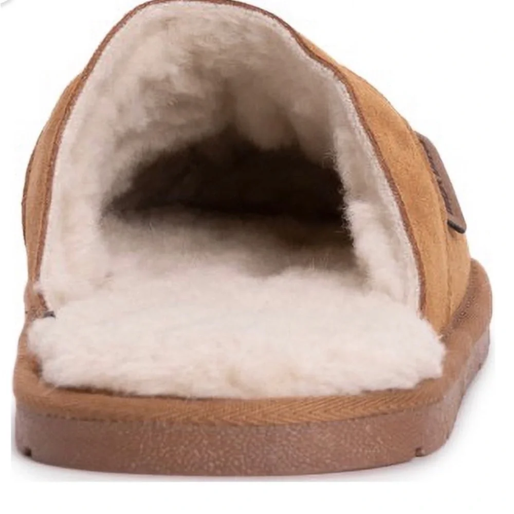 MUK LUKS Mens Genuine Leather Suede Slippers Size 12 Tan New